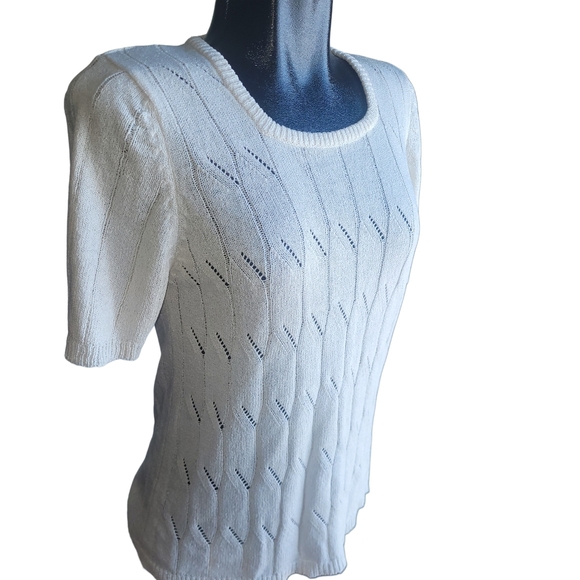 Tradition White Knit Short Sleeve Sweater Sz.12 - Picture 2 of 6